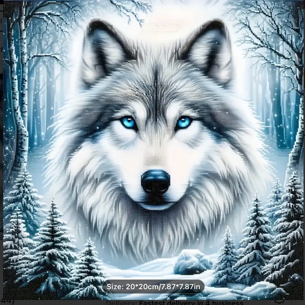NWT WINTER WHITE WOLF DIAMOND ART KIT SIZE 7.8” x 7.8”.  GREAT GIFT